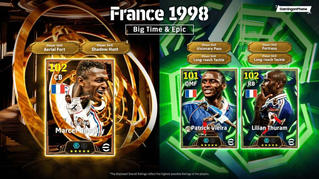 eFootball Big Time and Epic France 1998 squad player cards