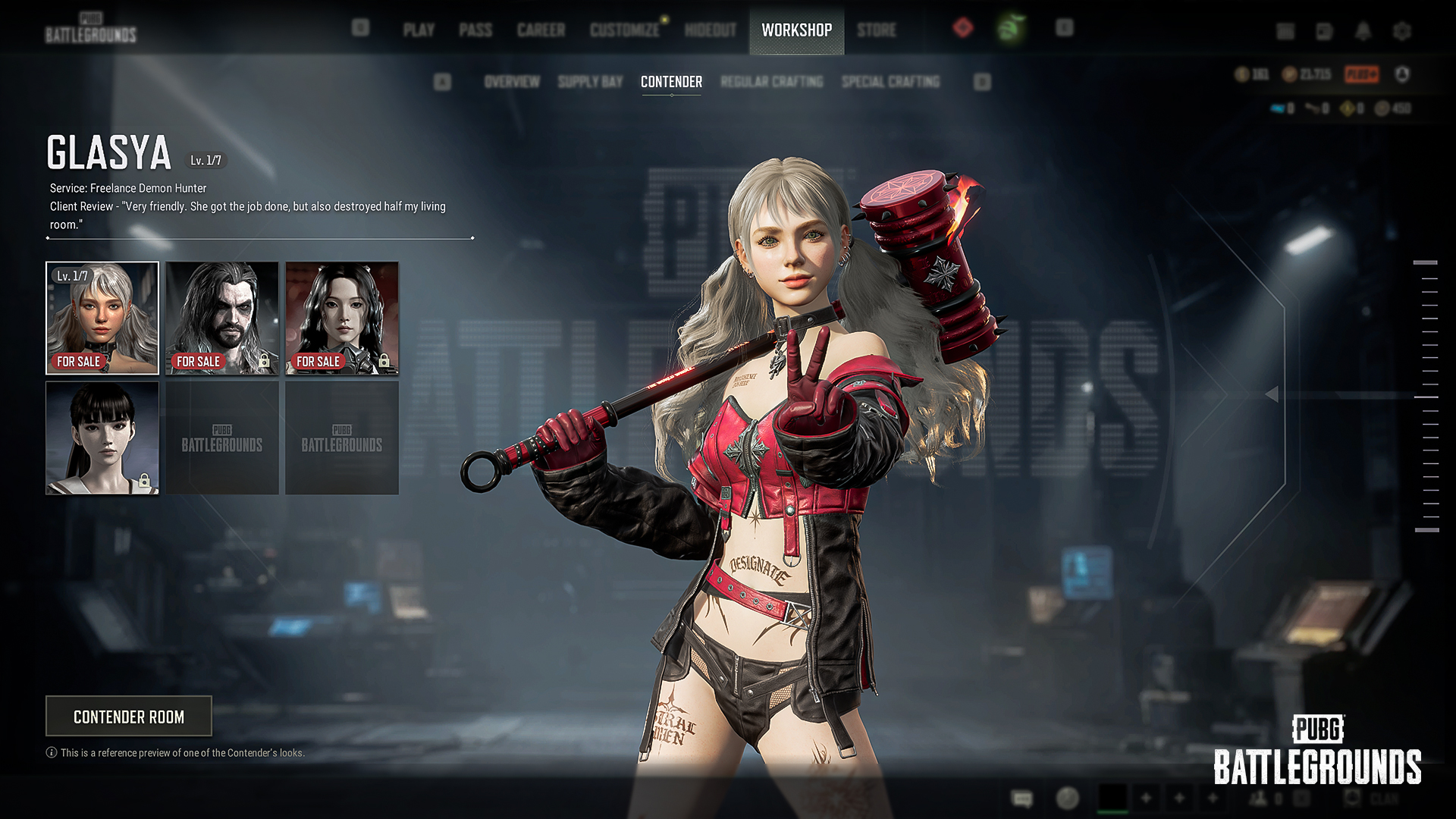 New Contender character Glasya in PUBG Update 42.2